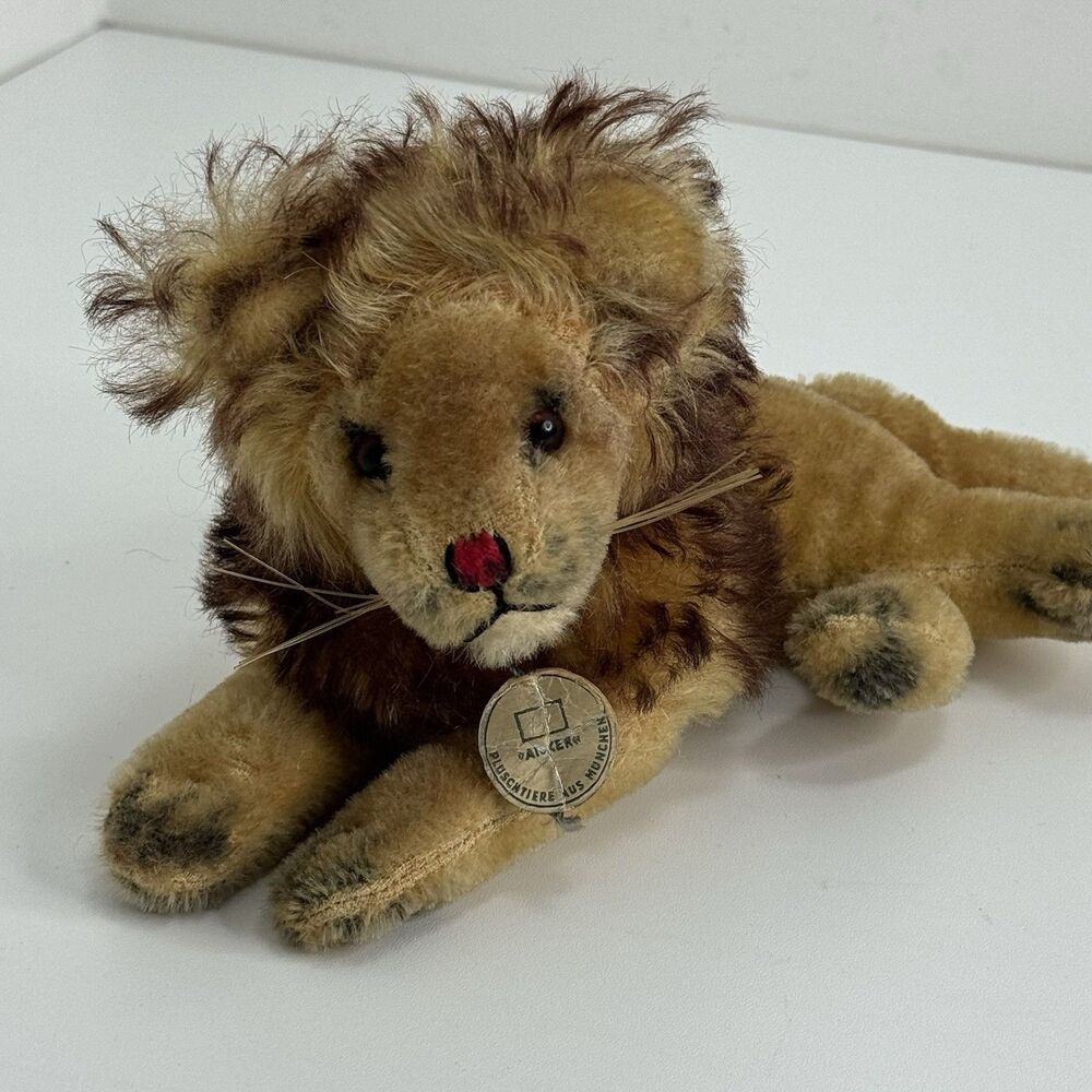 Vtg 1960s Anker Germany Bombo Lion Lying Down Mohair Plush Swivel Head Tag